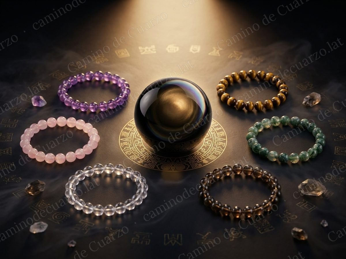 Xolok — esfera de obsidiana y pulseras
